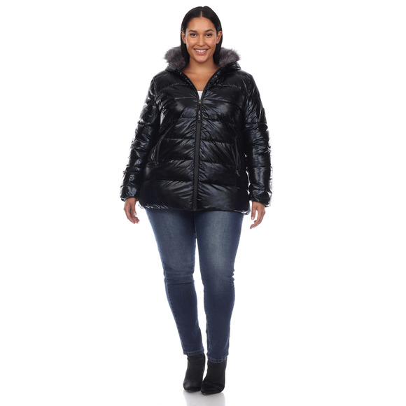 Plus Size Metallic Puffer Coat with Hoodie - Picture 3 of 5